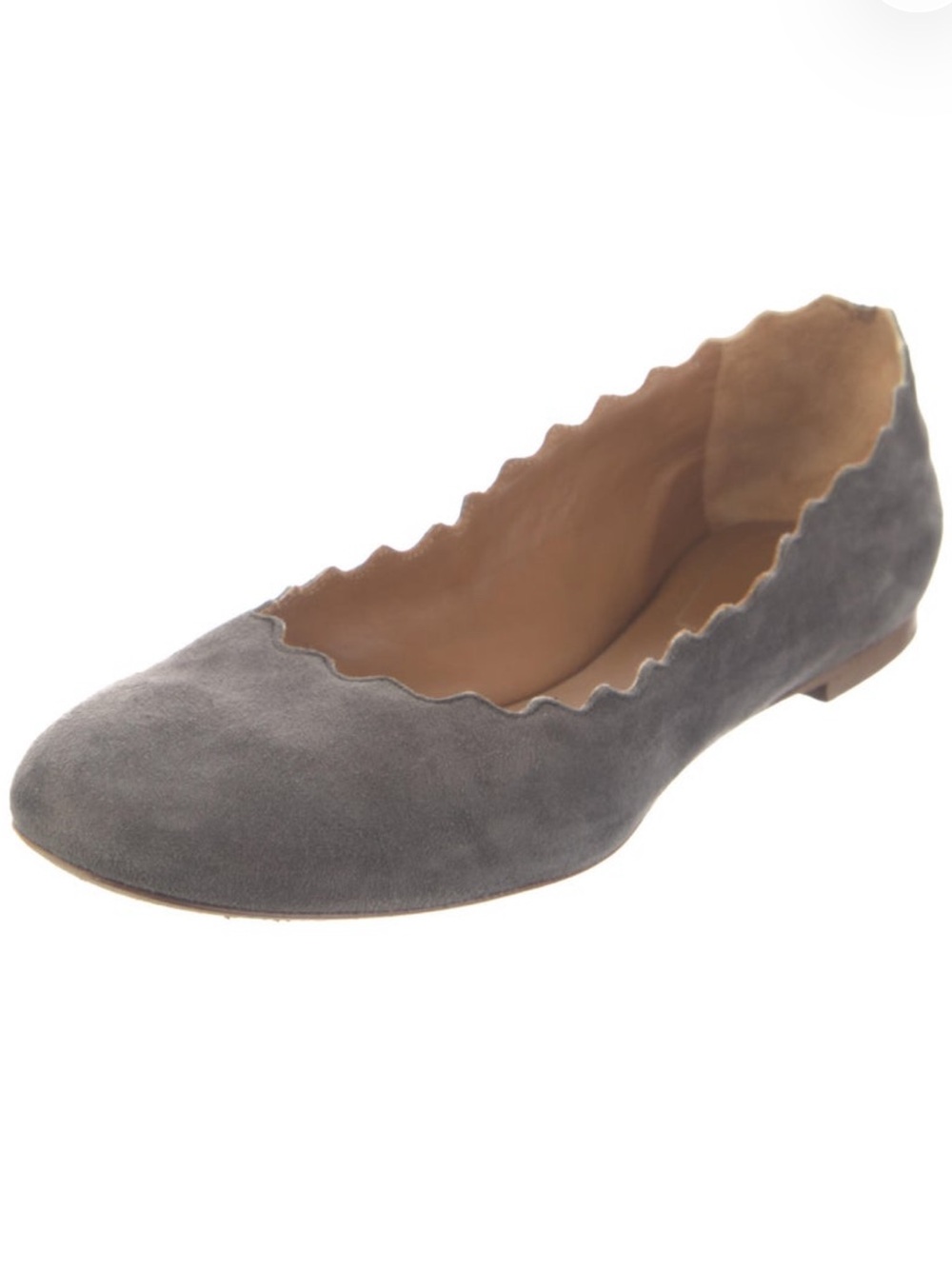 Chloé Lauren Scalloped Ballet Flats inGray Suede Size 38.5/8.5